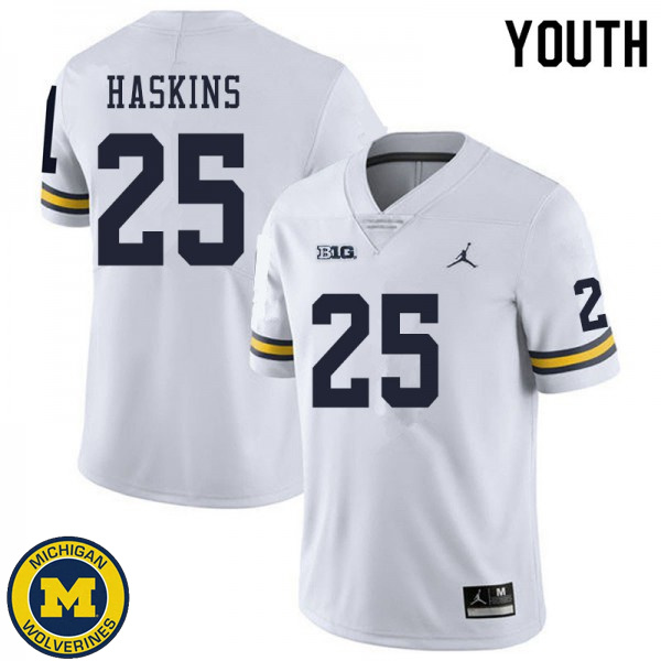 Youth Michigan Wolverines #25 Hassan Haskins White Embroidery Jersey